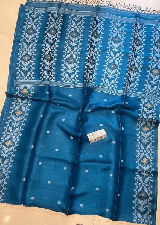 Peacock Blue Jamdani Tussar